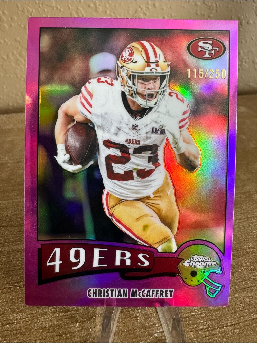 2025 Topps Chrome Football Christian McCaffrey 1975 Pink Refractor /250
